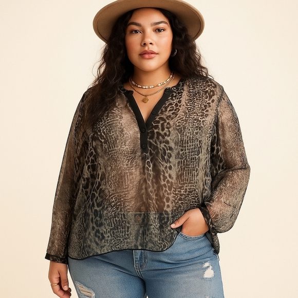 Sejour Silver Velvet Animal Print Tunic โ Size 18W โ NWT - Picture 1 of 7